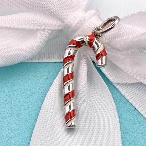Tiffany & Co. Candy Cane Charm Red Enamel 925 silver Holiday RARE EXCELLENT BOX - Picture 5 of 6